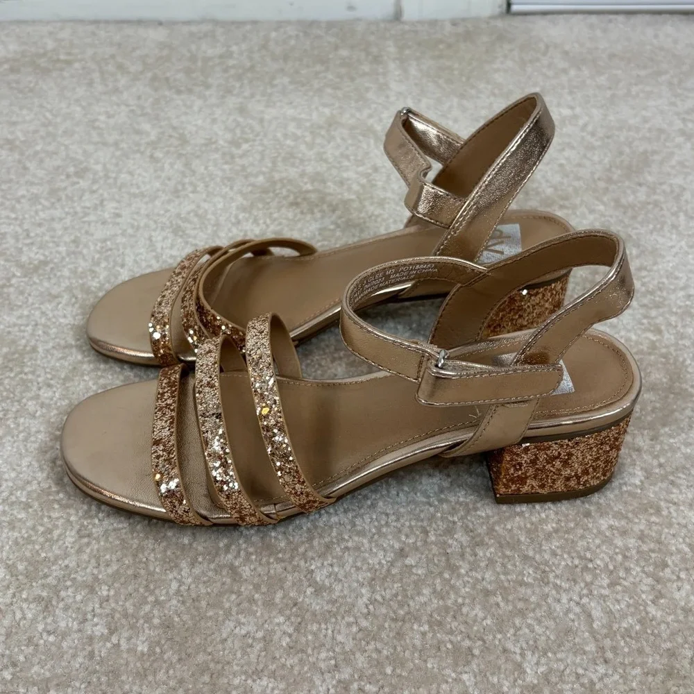 DV‎ Dolce Vita Glee Rose Gold Glitter Block Heel Sandals Girls Size 3 SF1417